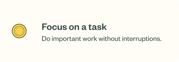 Screenshot: a card that lets you start focus mode containing an icon of the sun, a heading and a short description.